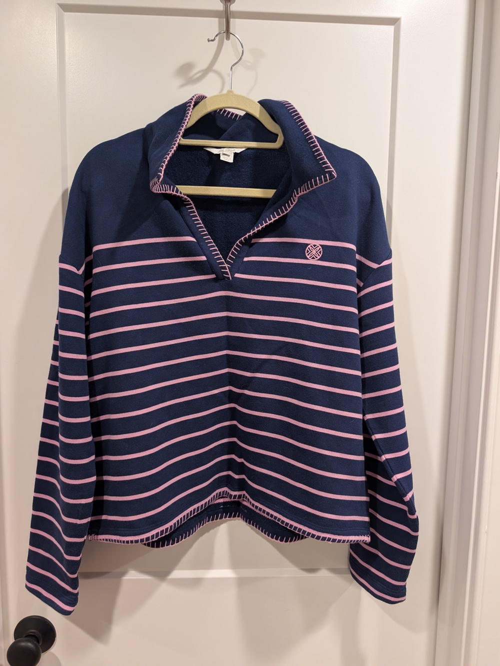 Lilly Pulitzer Navy Pullover with Pink Stripes